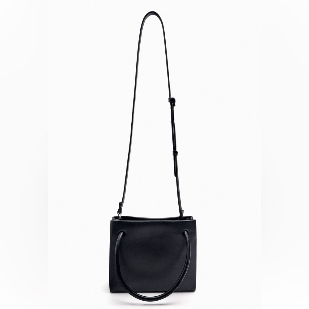 Zara SQUARED MINI TOTE BAG. Black. One Size. New with Tags. - Picture 2 of 5